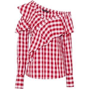 Walter Baker Size Small Dorothy Red White Gingham Top Asymmetrical Ruffle Cotton